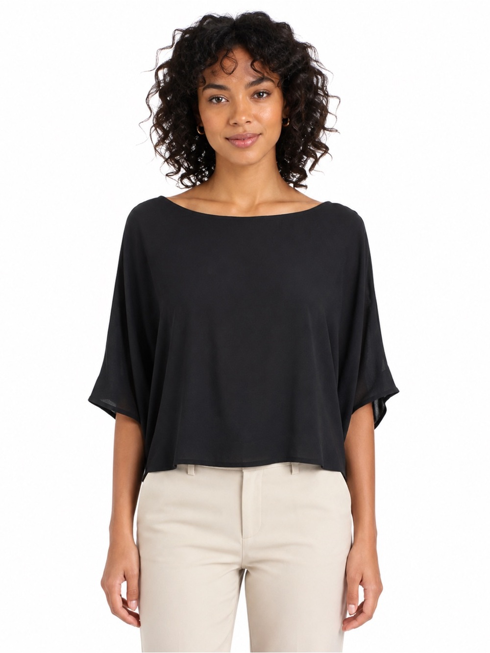 Wilfred Aritzia Black Crepe Boat Neck Dolman Sleeve Blouse XS